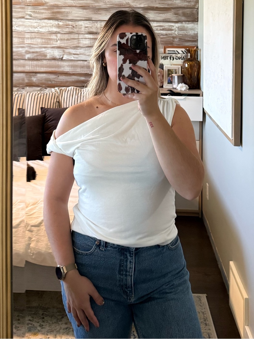 H&M White One-Shoulder Draped Camisole
